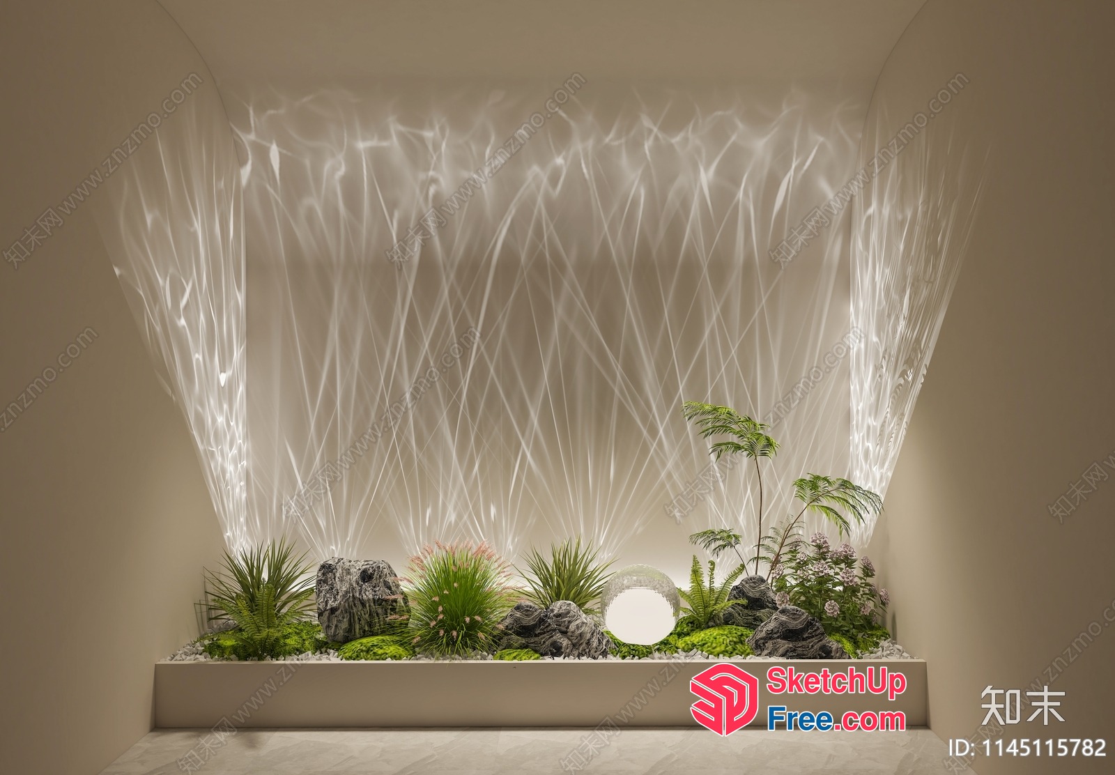 Modern Indoor Garden With Rock And Plant Decorations 3D SketchUp File