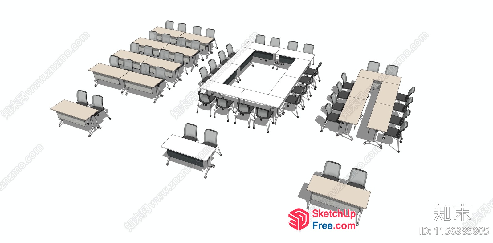 Large Meeting Room Furniture Set With Tables And Chairs 3D SketchUp File
