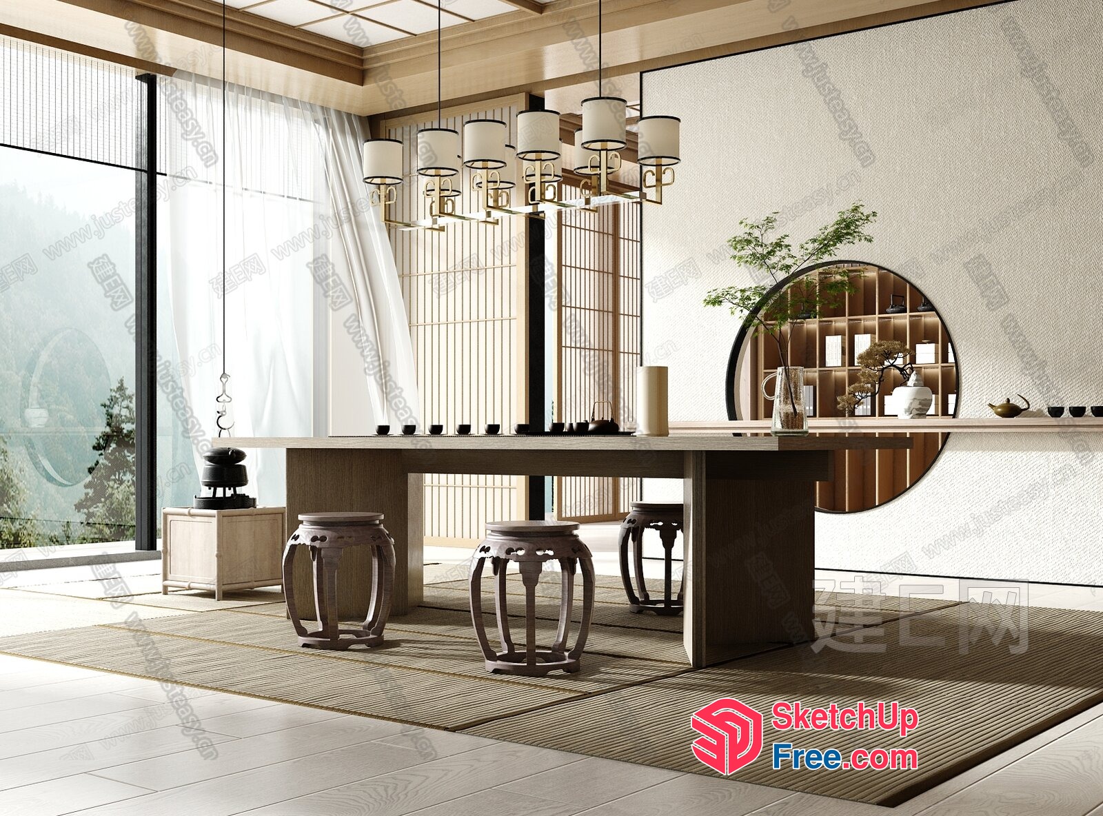 Japanese Style Dining Room With Minimalist Decor 3D SketchUp File