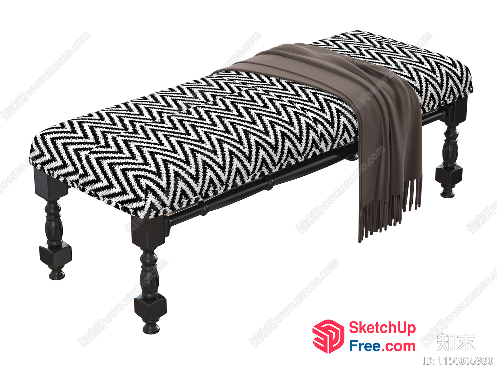 Elegant Black And White Chevron Patterned Bench With Brown Throw 3D SketchUp File
