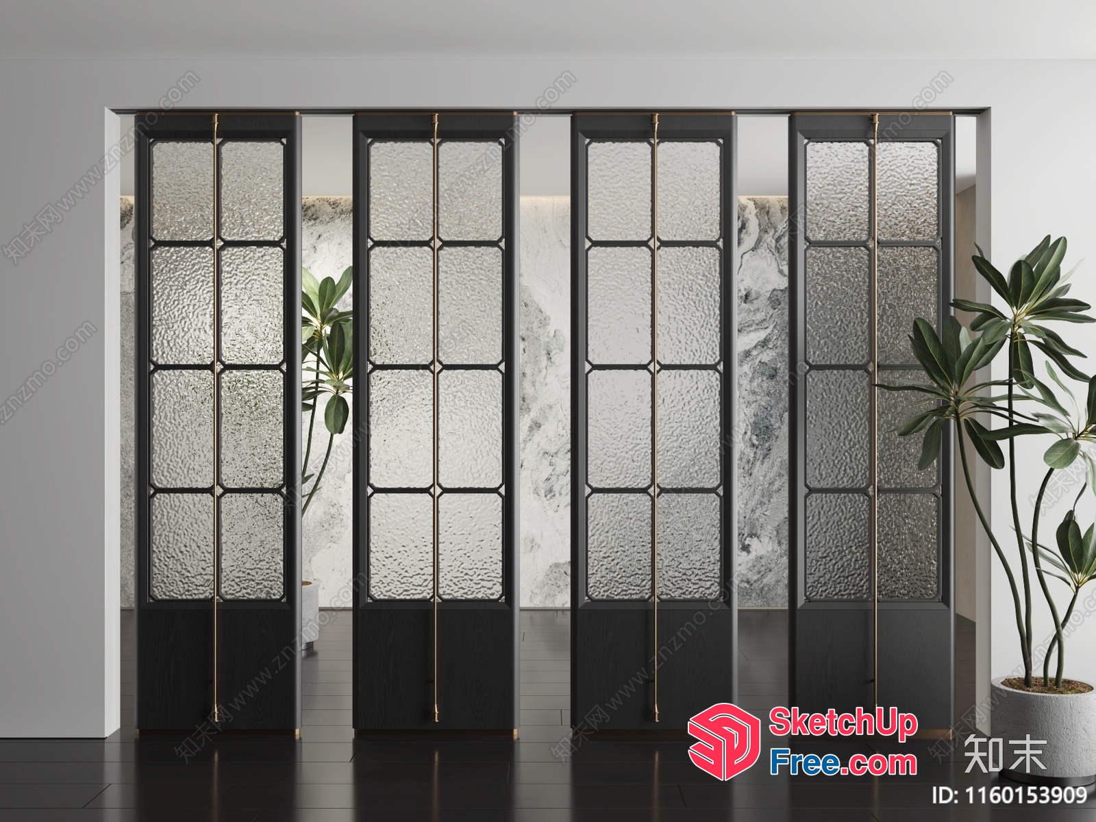 Elegant Partition Screen With Glass Panels 3D SketchUp File