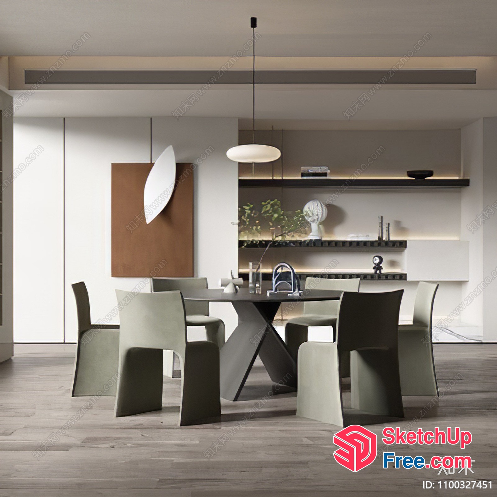 Modern Minimalist Dining Room With Sleek Furniture And Natural Wood Floor 3D SketchUp File