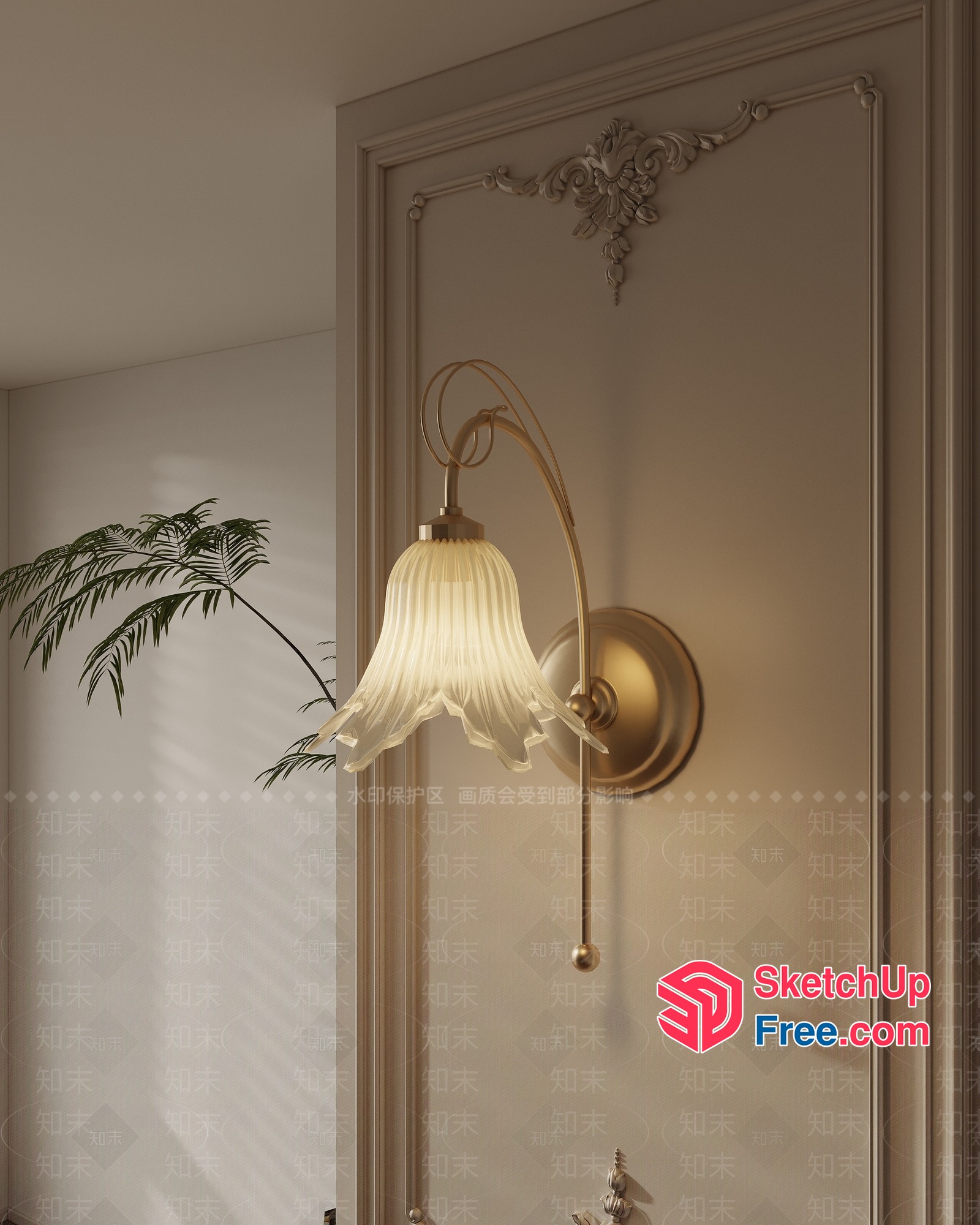 Elegant Creamy Style Wall Lamp 3D SketchUp File