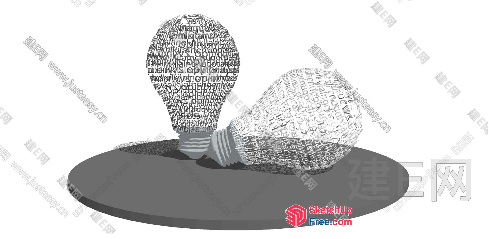 Lightbulb Shaped Word Cloud On A Dark Plate 3D SketchUp File