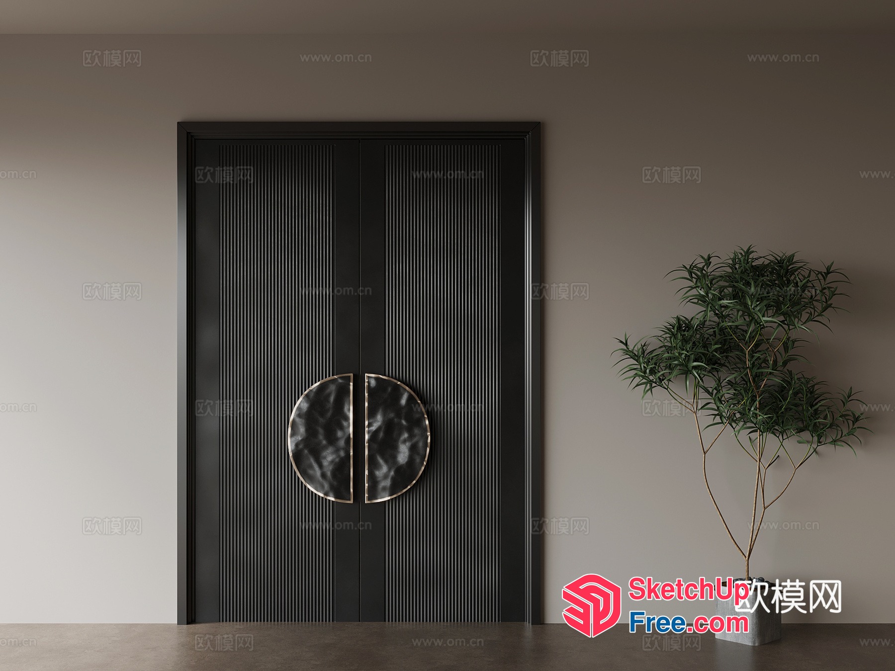 Elegant Dark Door With Circular Handle 3D SketchUp File