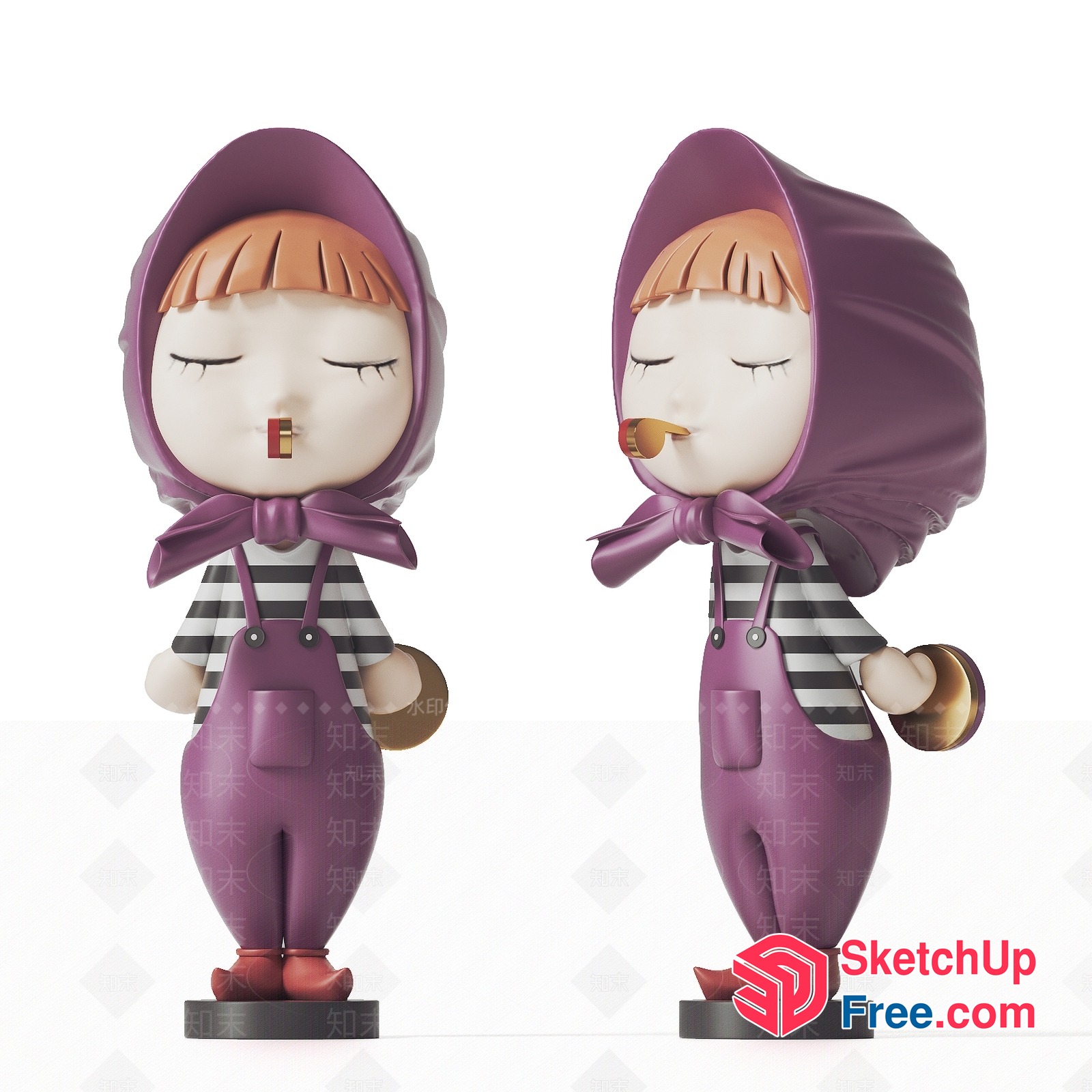 Cartoon Children Figurines With Purple Outfits And Hats 3D SketchUp File