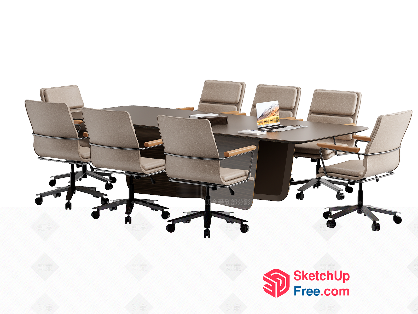 Large Conference Table With Eight Beige Chairs 3D SketchUp File