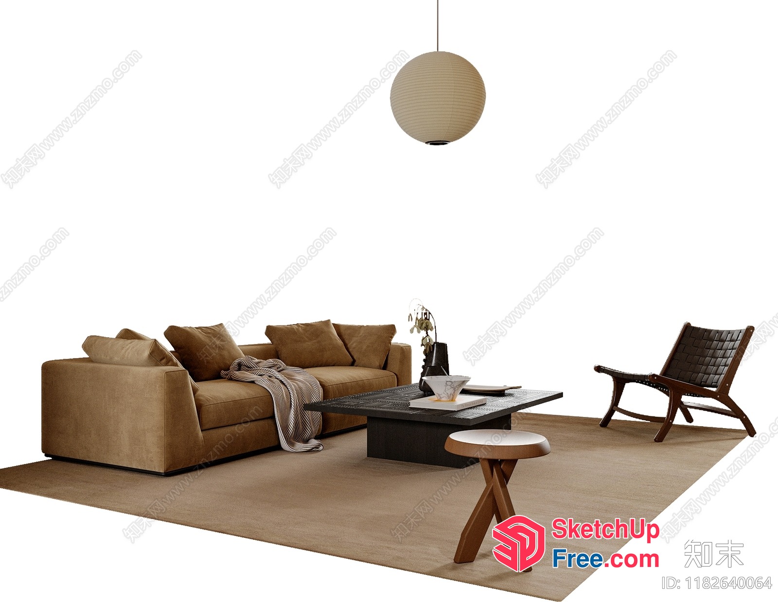 Modern Living Room With Brown Sofa And Coffee Table 3D SketchUp File