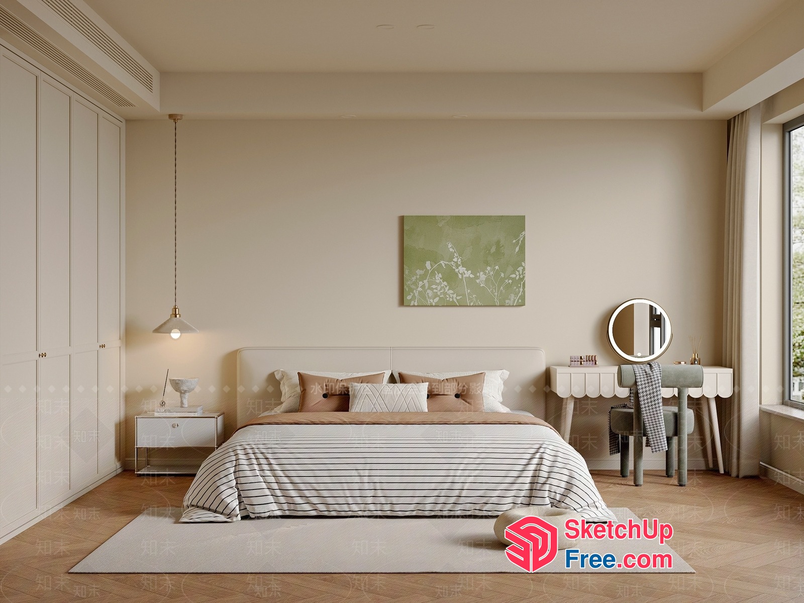 Elegant And Modern Bedroom With Neutral Tones 3D SketchUp File