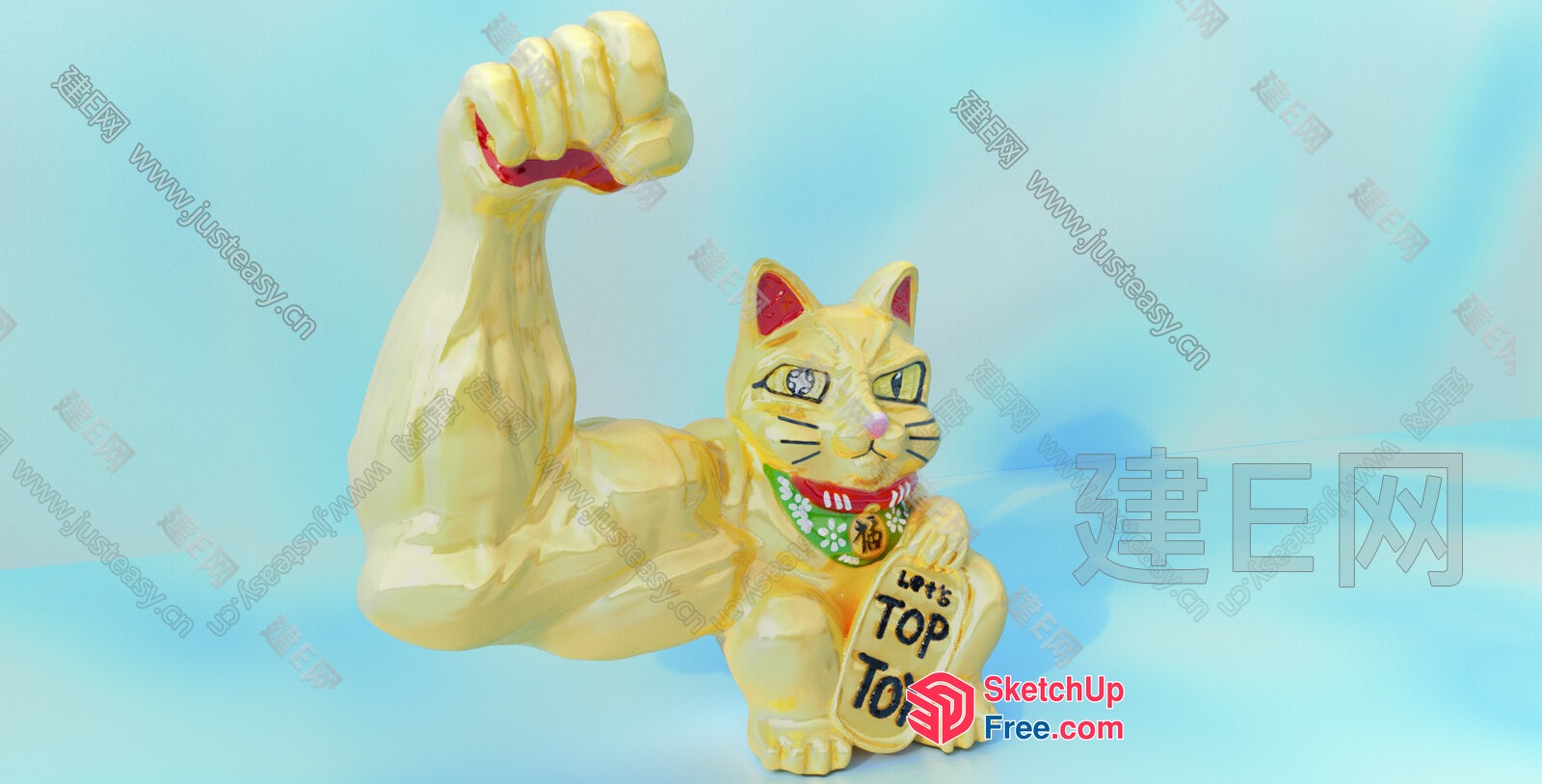 Muscular Cat Figurine With Flexed Arm 3D SketchUp File