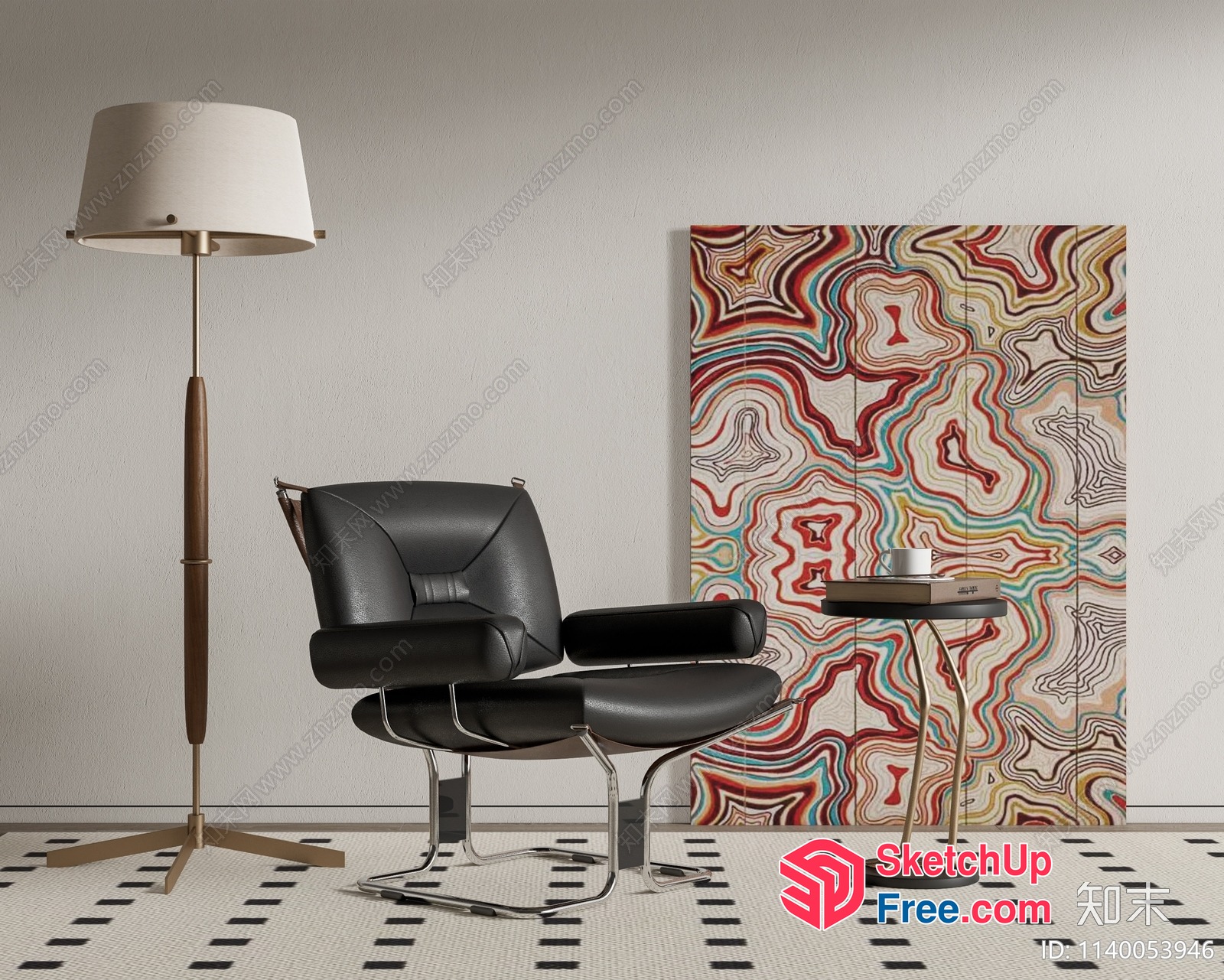 Mid-Century Modern Interior With Sleek Furniture And Abstract Art 3D SketchUp File