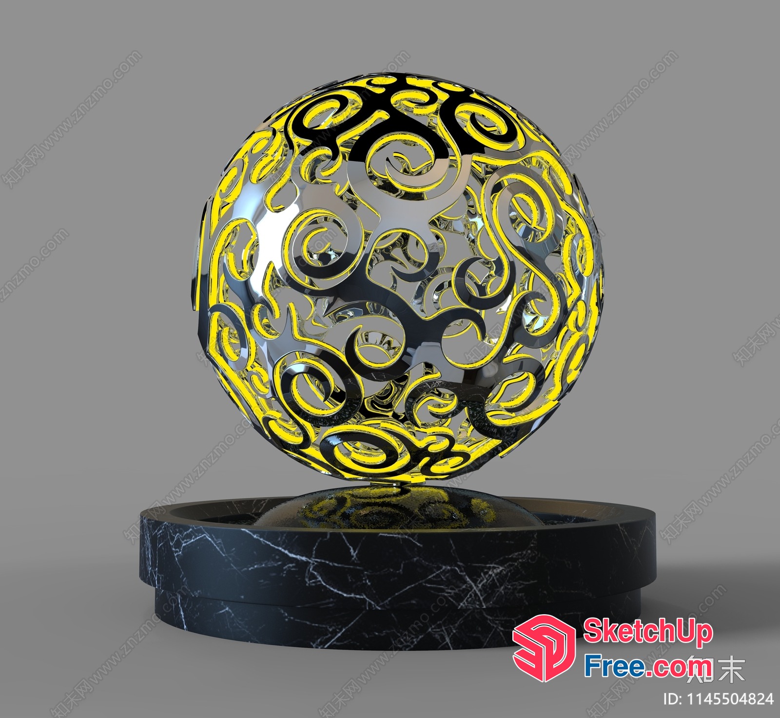 Decorative Yellow And Black Swirls On A Clear Glass Ball 3D SketchUp File