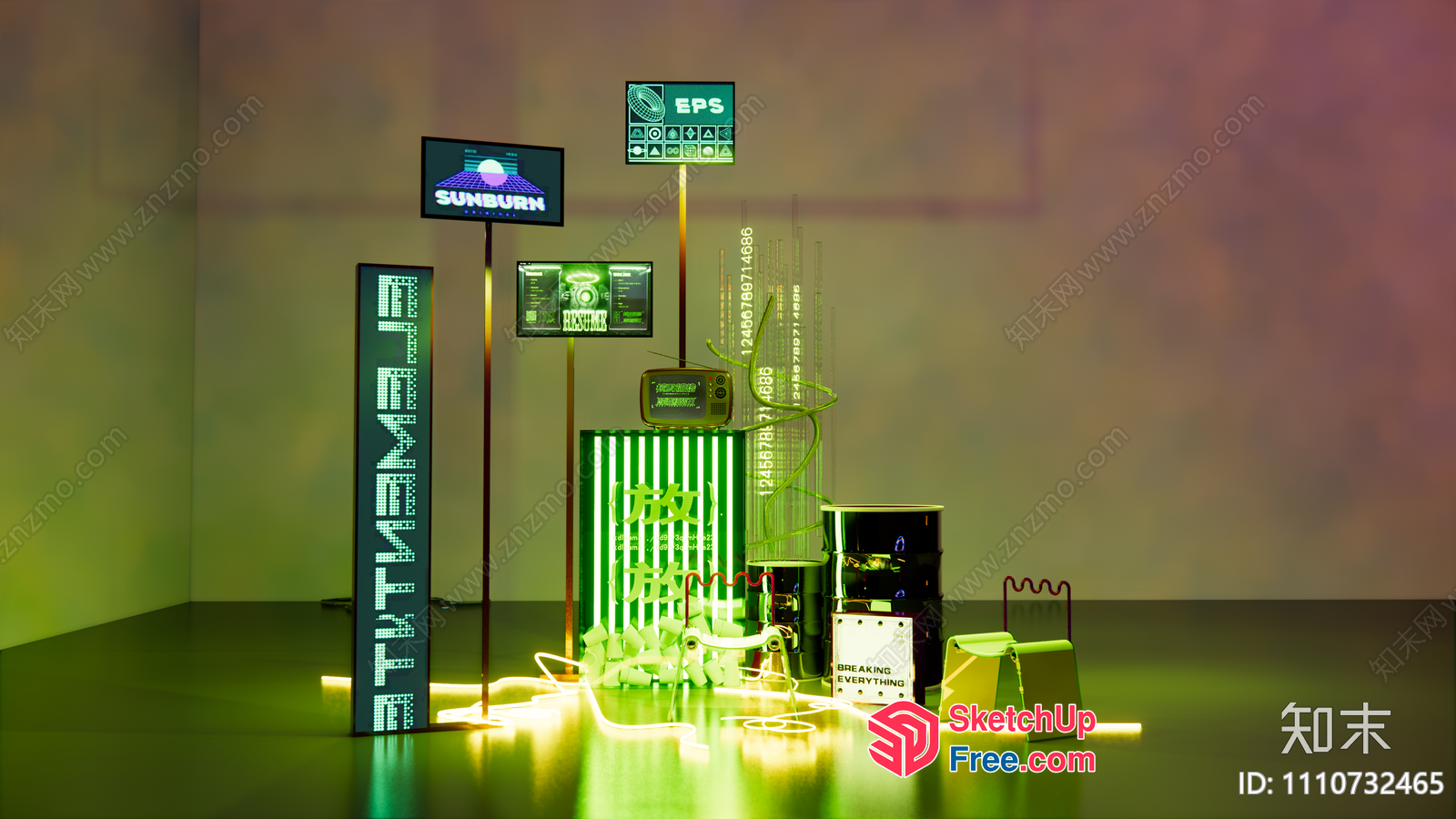 Interior Design With Green And White Color Scheme 3D SketchUp File