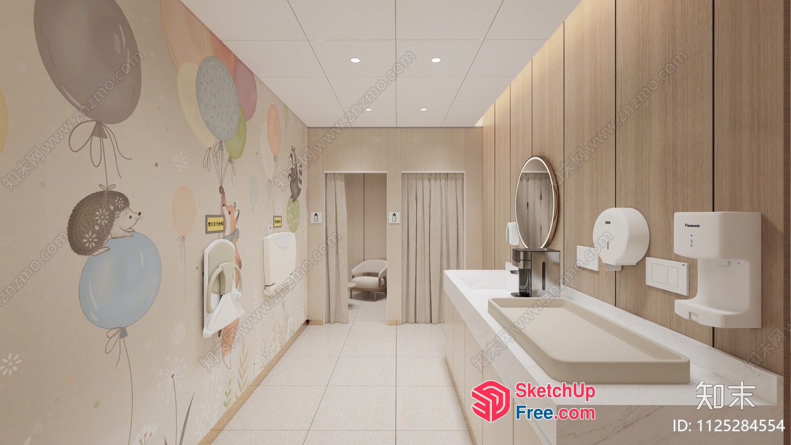 Elegant And Playful Children'S Bathroom 3D SketchUp File