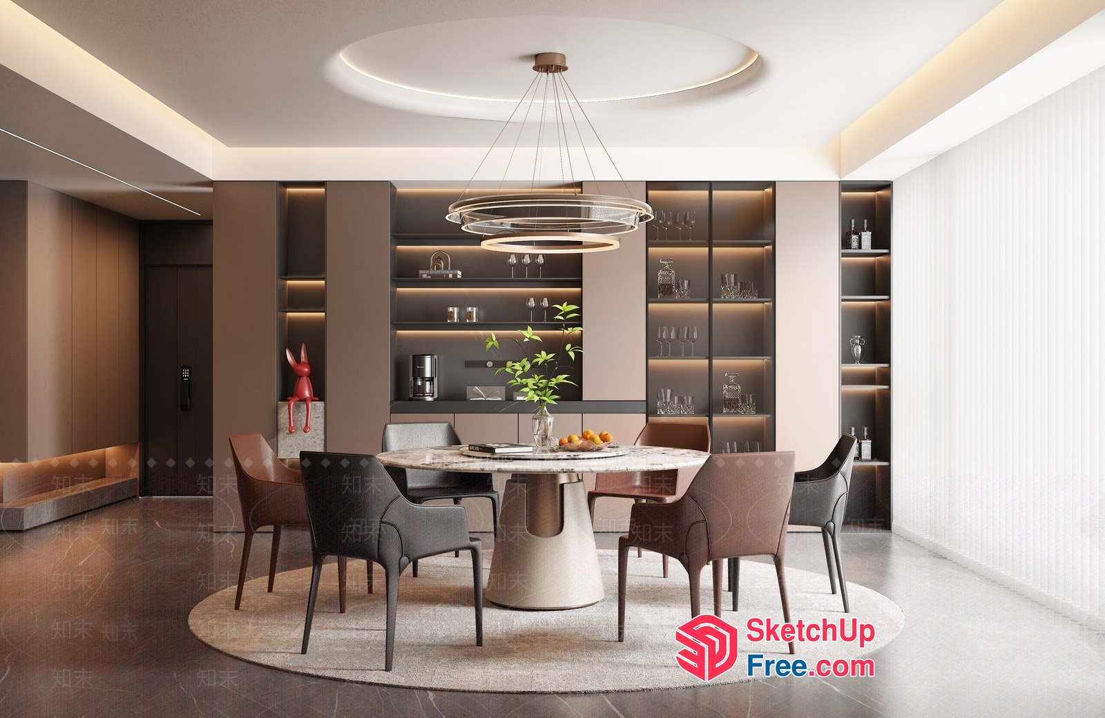 Modern Dining Room With Elegant Table And Chairs 3D SketchUp File