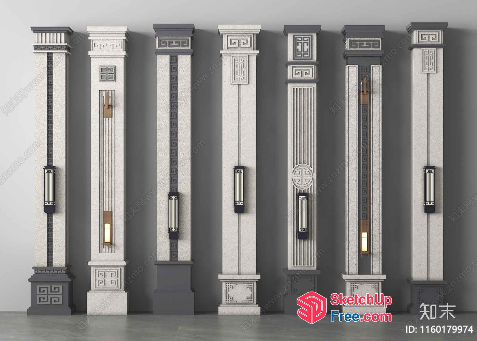 Decorative Pillars With Ornate Details And Sconces 3D SketchUp File
