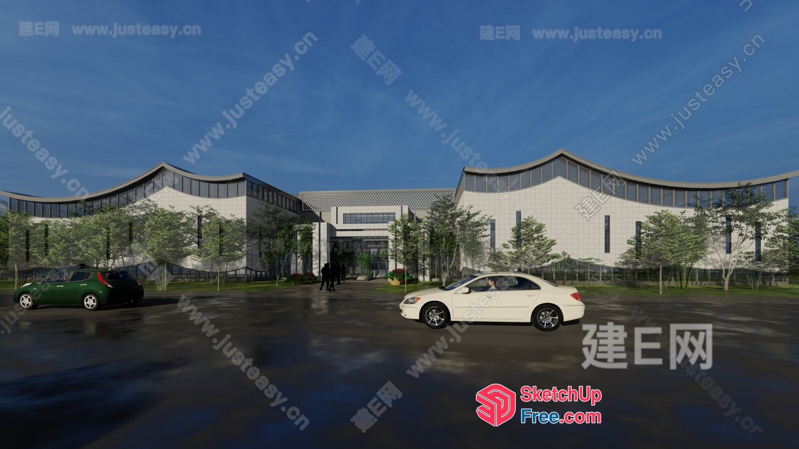 Modern Building With Cars Parked In Front 3D SketchUp File