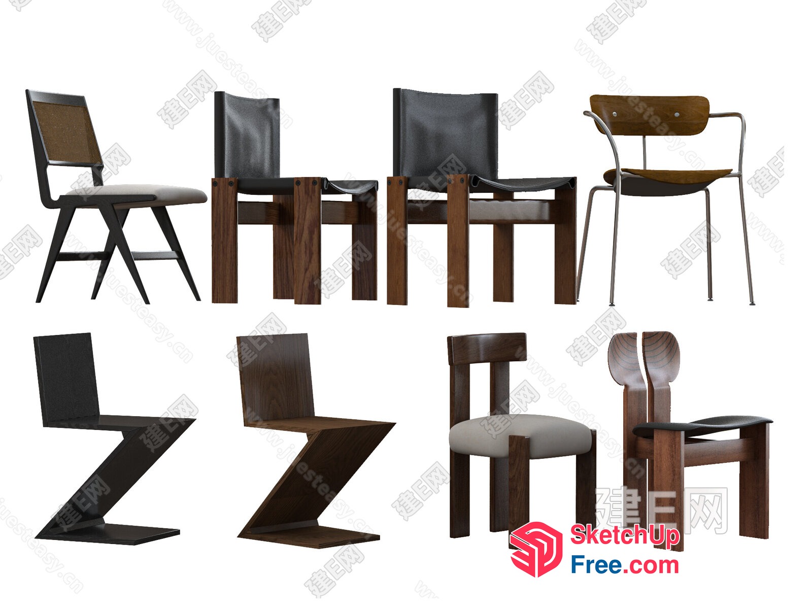 Modern Wooden And Leather Chairs 3D SketchUp File
