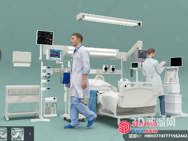 Hospital Room With Medical Equipment And Staff 3D SketchUp File