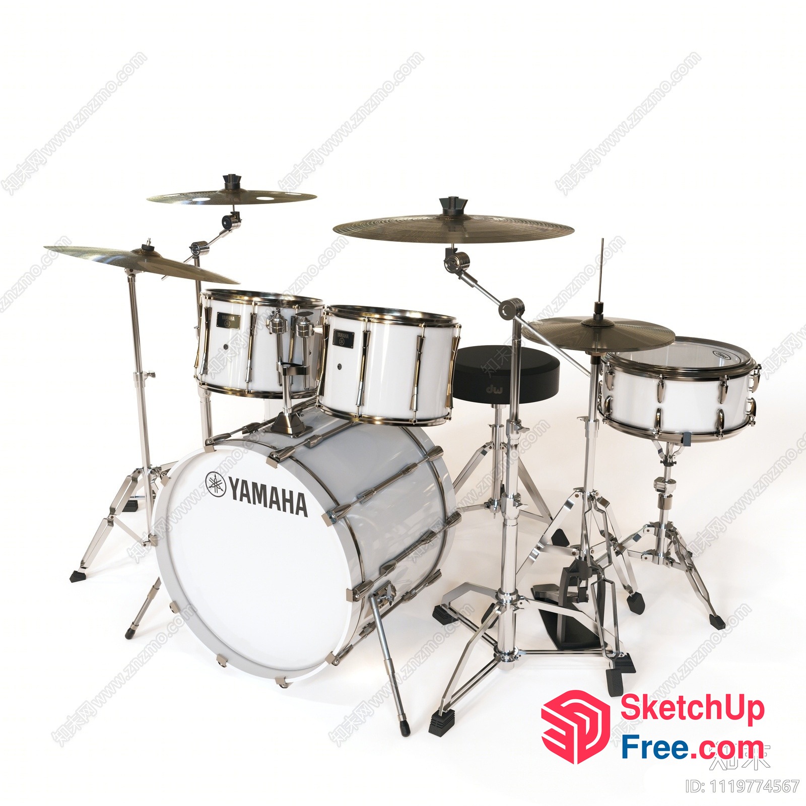 Yamaha Drum Set With Cymbals And Pedals 3D SketchUp File