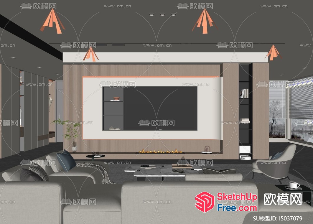 Modern Living Room With Fireplace And Tv 3D SketchUp File