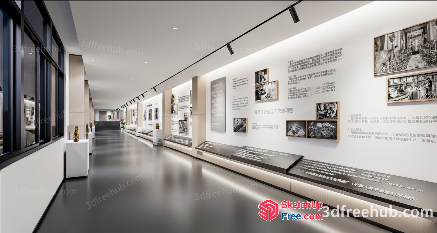 Modern Museum Interior With Artistic Displays And Educational Text 3D SketchUp File