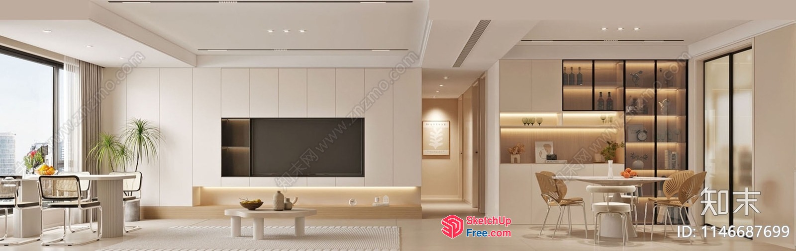 Minimalist Living Room With Modern Furniture And Decor 3D SketchUp File