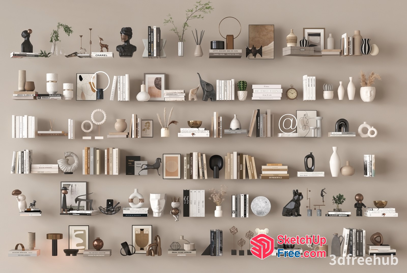 Elegant Bookcase With Artistic Decor 3D SketchUp File