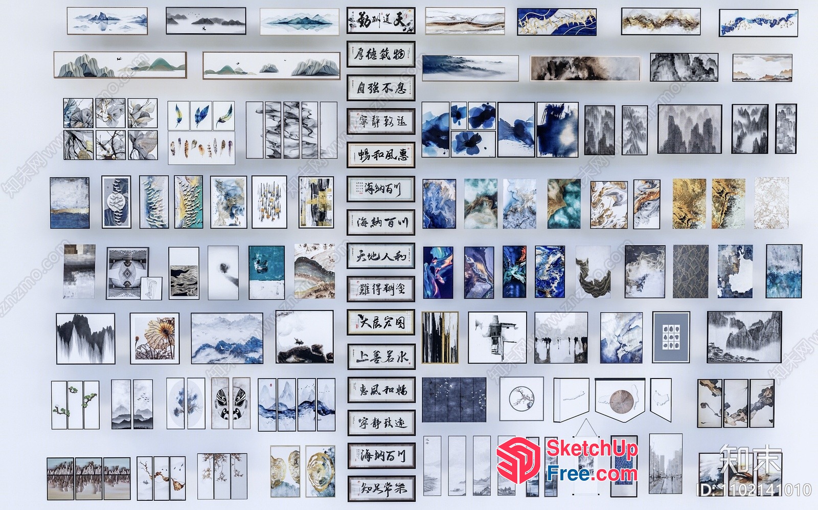Asian-Inspired Watercolor Artwork Collection 3D SketchUp File