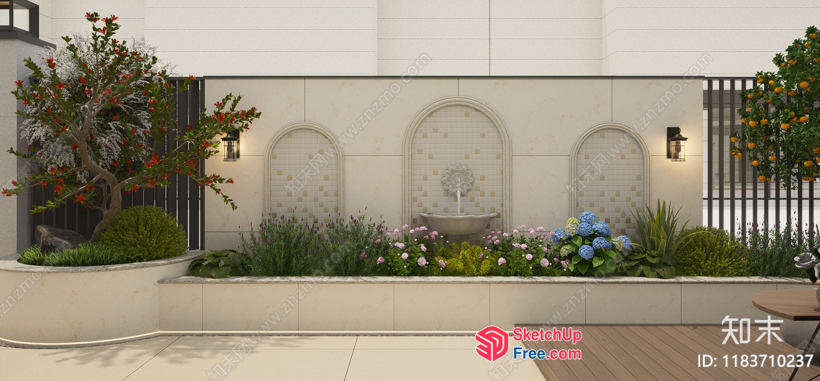 Decorative Water Feature And Ornamental Plants 3D SketchUp File
