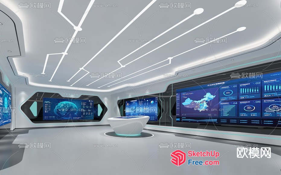 Futuristic High-Tech Control Room 3D SketchUp File