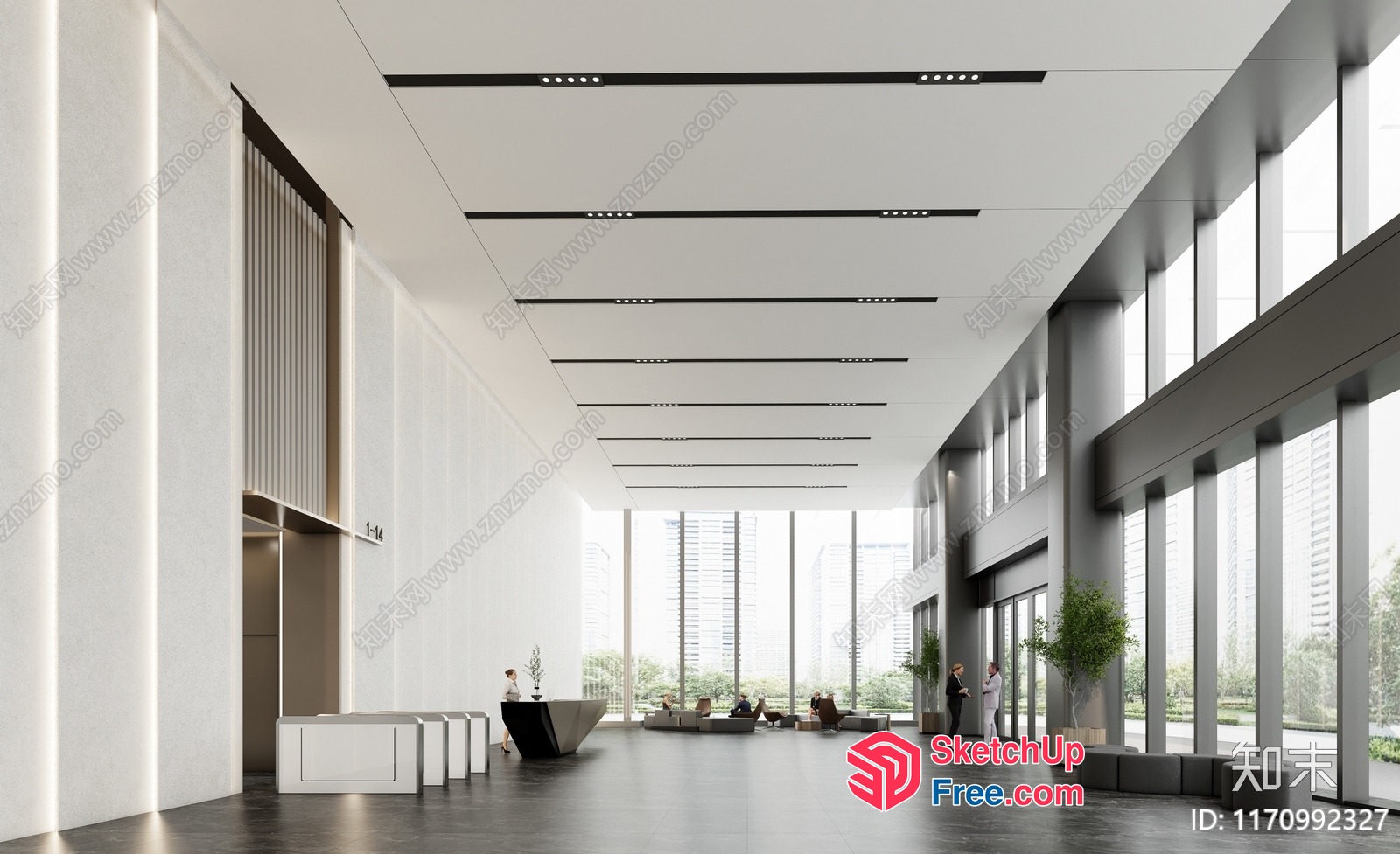 Modern Office Lobby With Elevator And Large Windows 3D SketchUp File