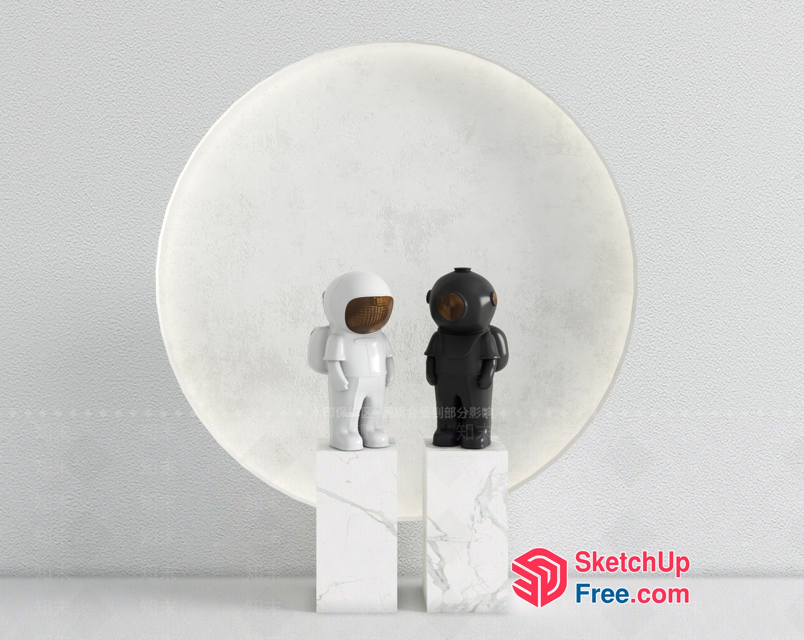 Two Astronauts Standing On Marble Blocks 3D SketchUp File