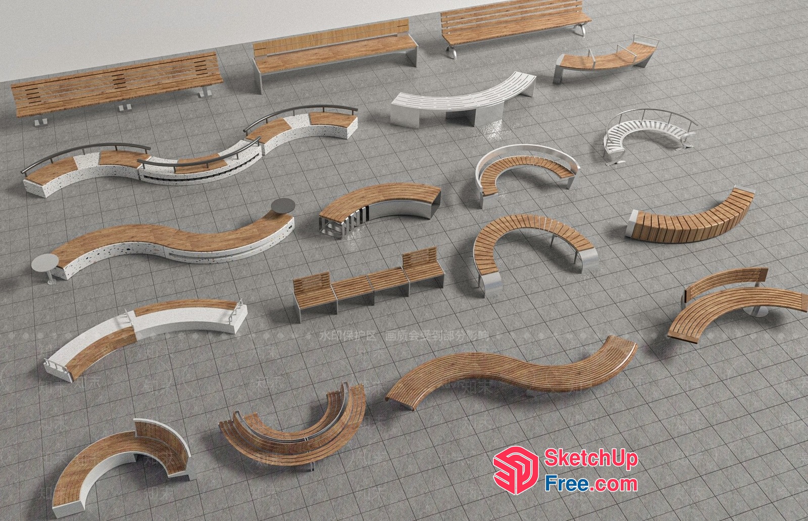 Curved Wooden Bench Collection 3D SketchUp File