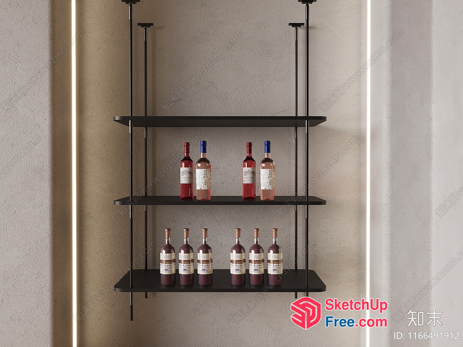Wine Bottles Displayed On Modern Shelving 3D SketchUp File