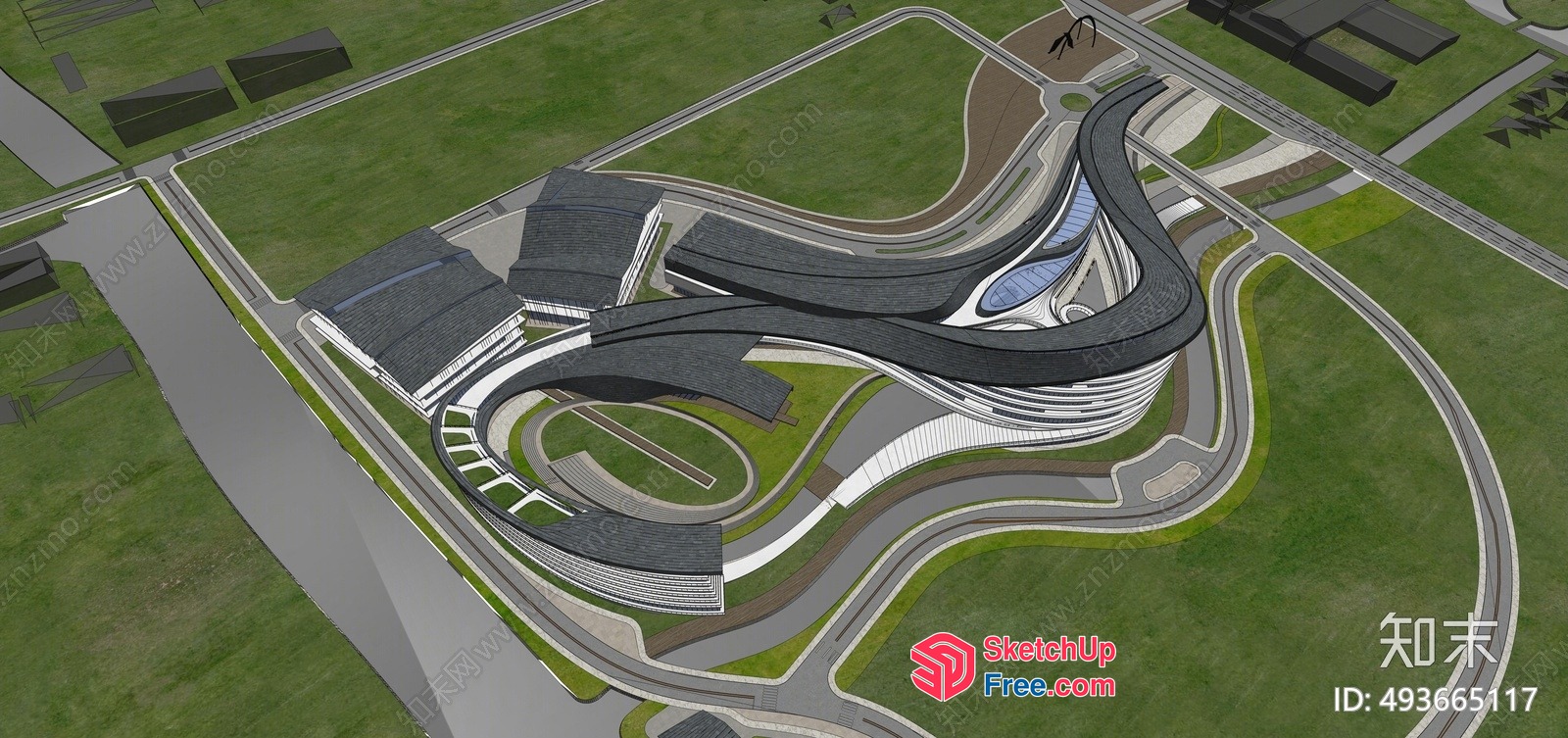 Futuristic Curved Building Complex 3D SketchUp File