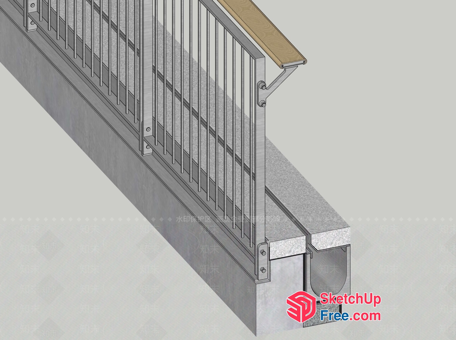 Stairway With Railing 3D SketchUp File