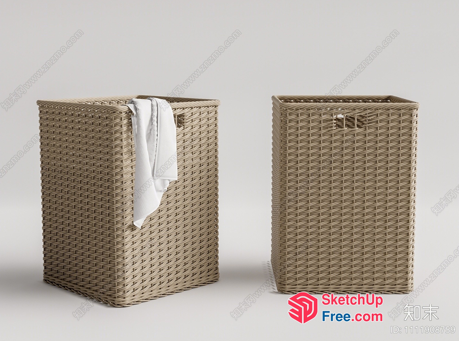 Wicker Laundry Baskets With White Cloth 3D SketchUp File