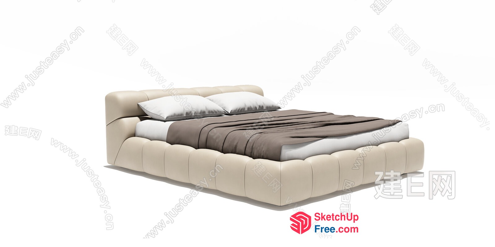 Modern Cream Upholstered Bed With Tufted Headboard 3D SketchUp File