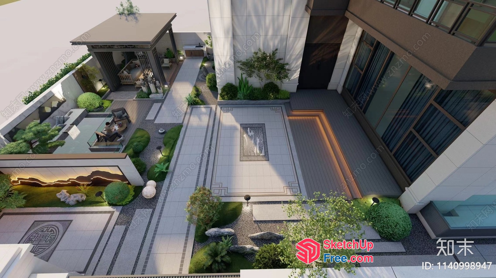 Modern Japanese-Style Villa With Elegant Courtyard 3D SketchUp File
