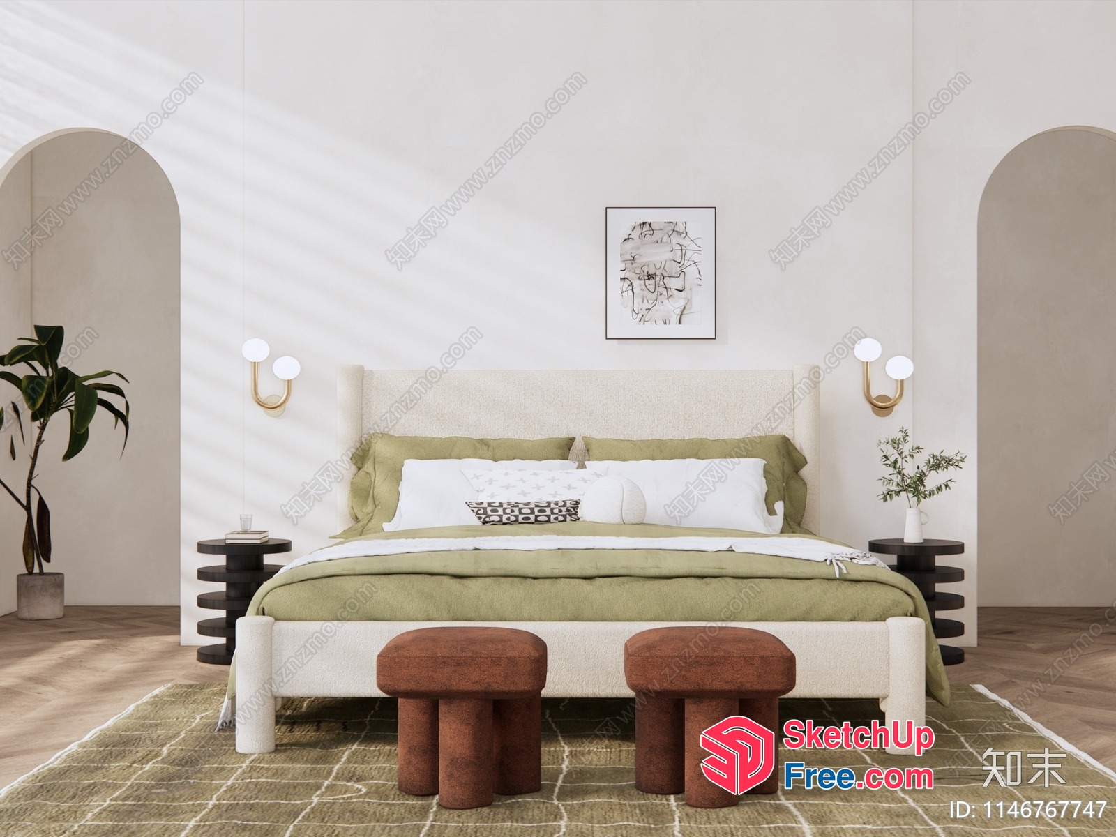 Elegant Modern Minimalist Style Bedroom Interior 3D SketchUp File