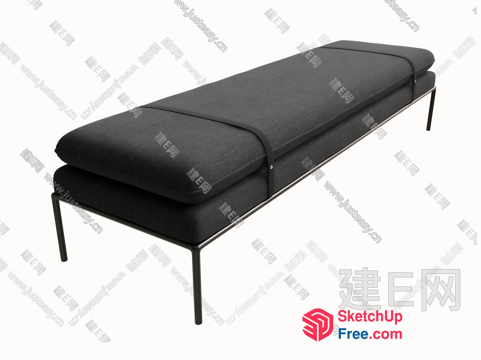 Modern Grey Bed With Sleek Metal Frame 3D SketchUp File