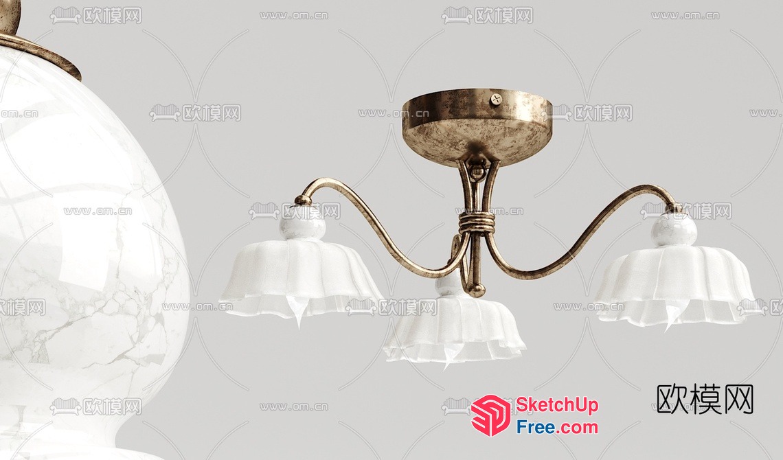 Elegant Marble And Gold Ceiling Light Fixture 3D SketchUp File
