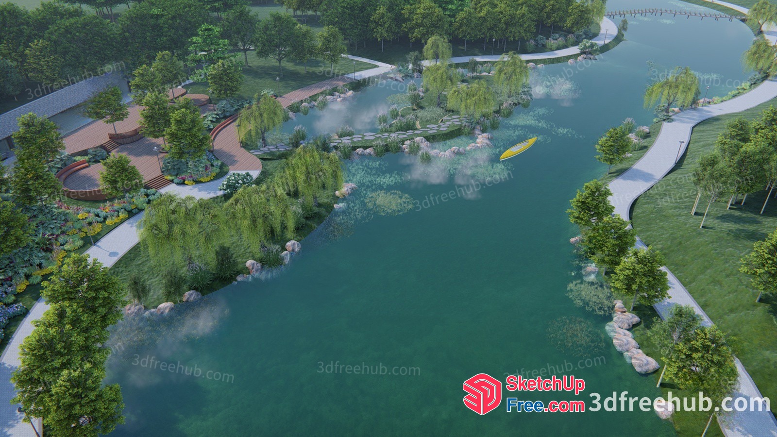 Serene Lakefront Park 3D SketchUp File