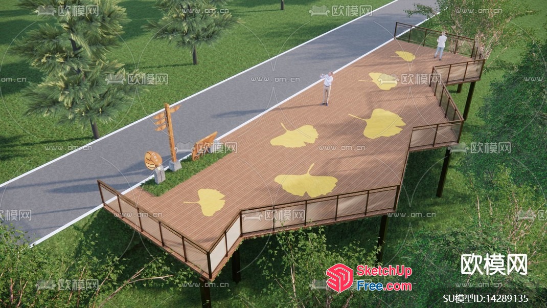 Elevated Outdoor Deck With Gingko Leaf Decorations 3D SketchUp File
