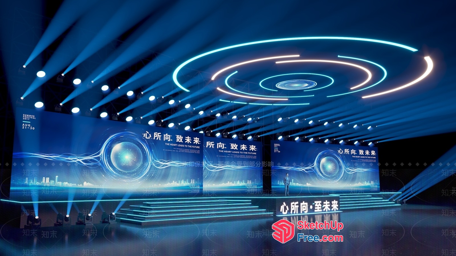 Stage With Blue Neon Lights And Modern Design 3D SketchUp File