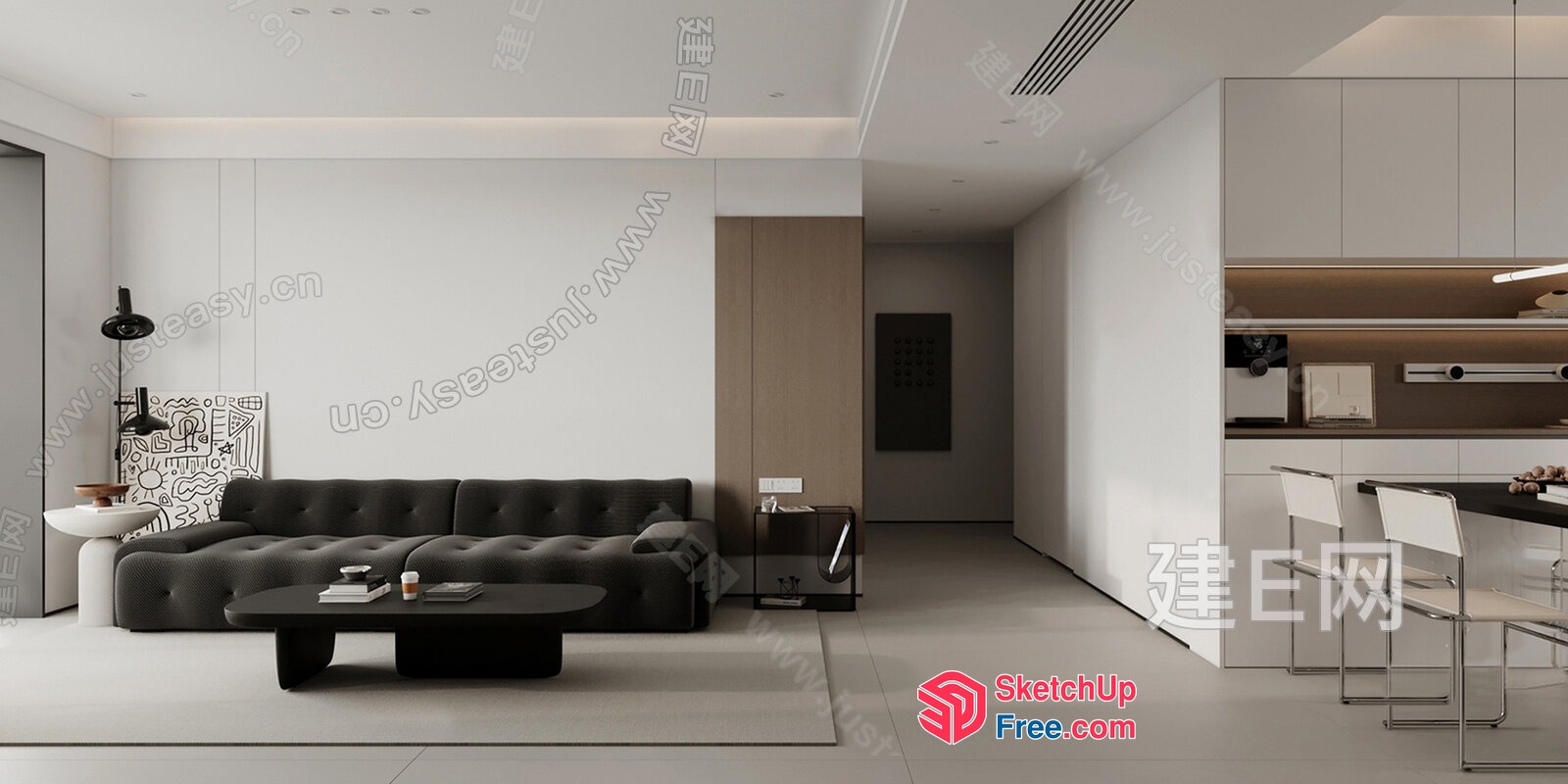 Modern Minimalist Living Room With Sleek Furniture And Neutral Colors 3D SketchUp File