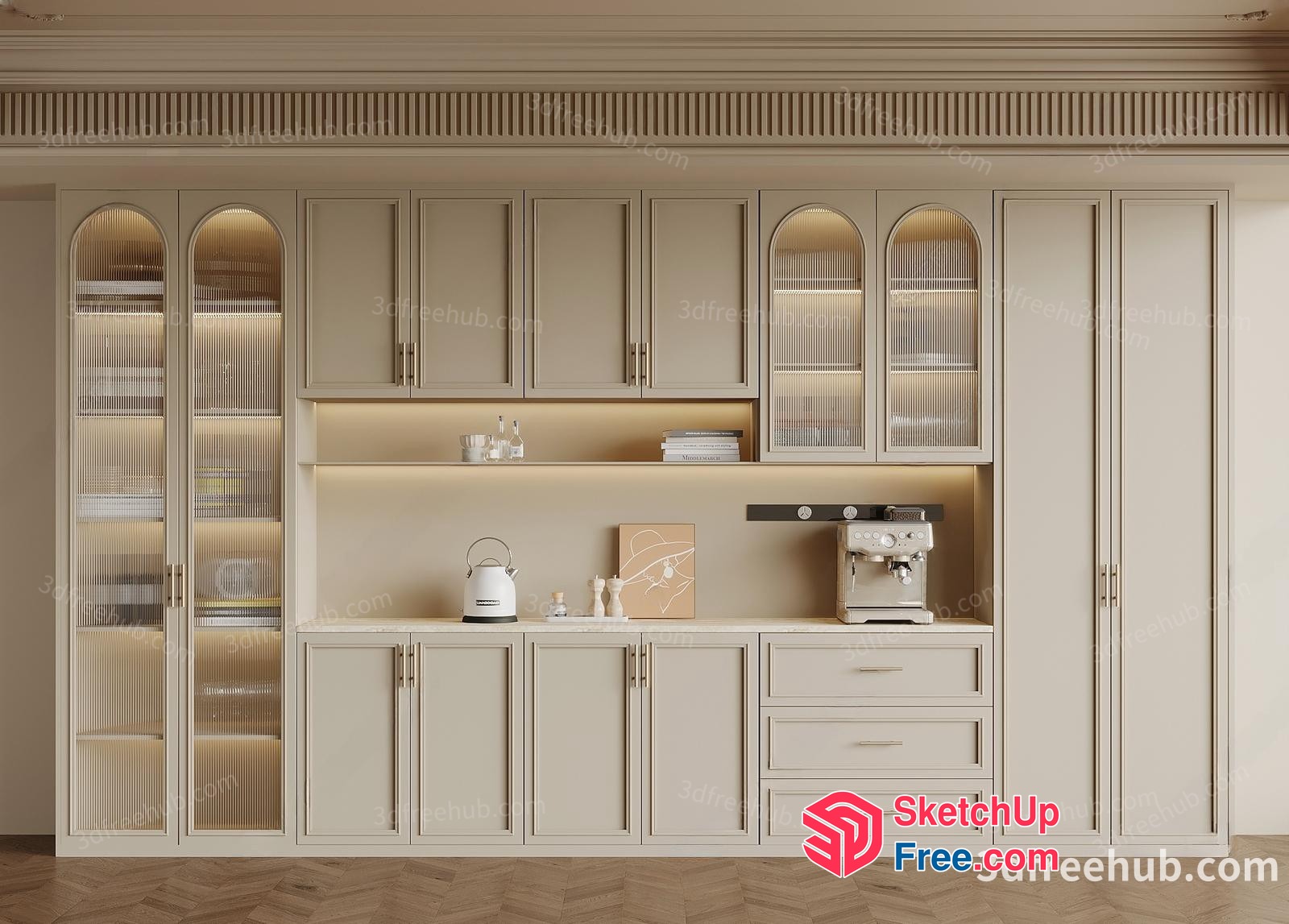 Elegant Creamy Style Kitchen Furniture 3D SketchUp File
