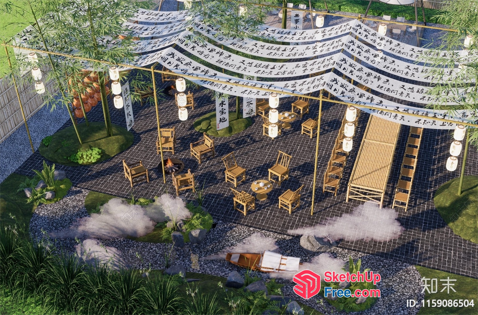 Outdoor Seating Area With Traditional Asian Decor 3D SketchUp File