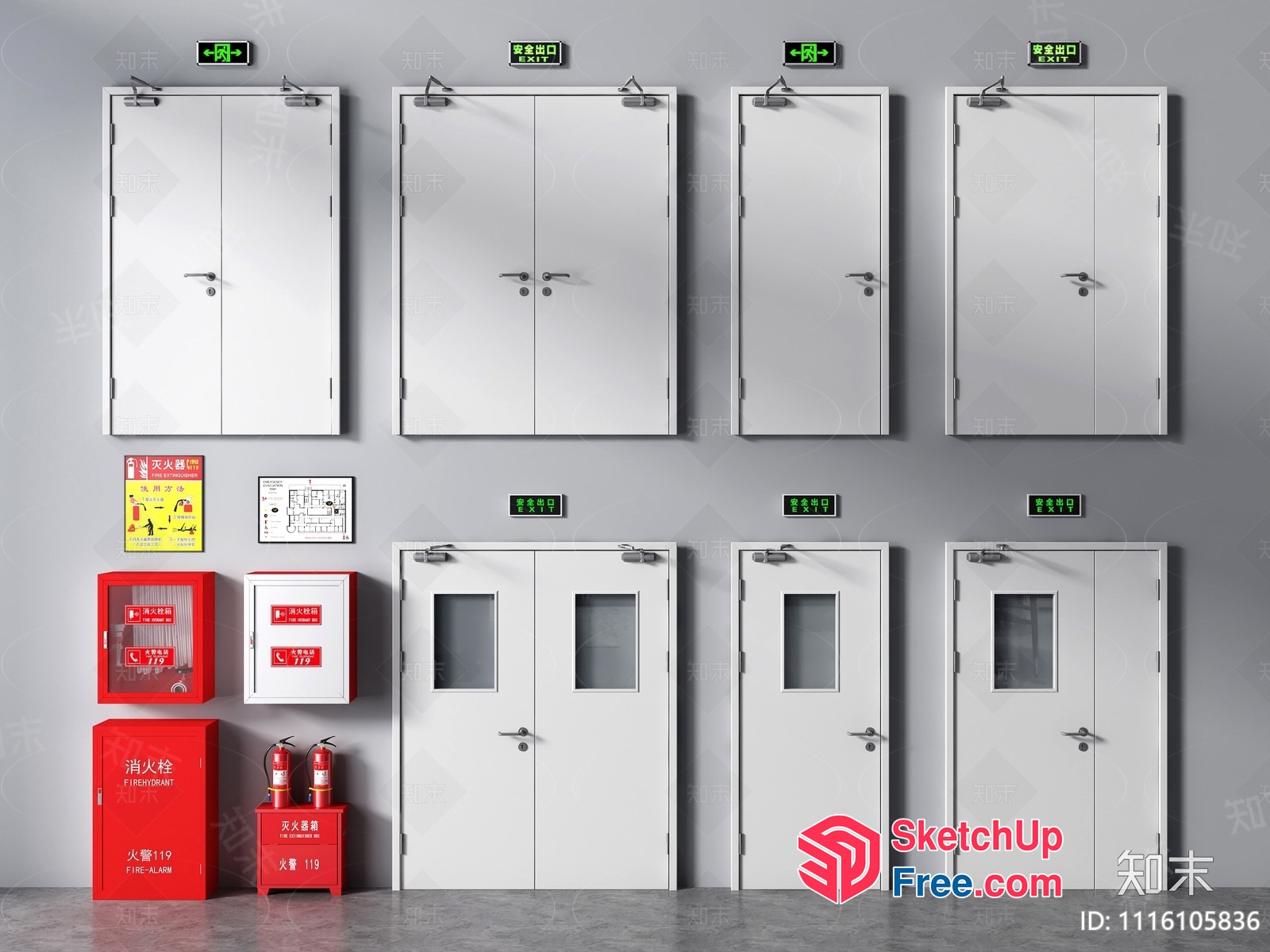 Fire Safety Equipment And Emergency Exit Doors 3D SketchUp File